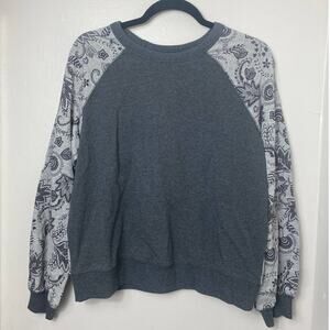 NWT JOHNNY WAS SWEATSHIRT PULLOVER GRAY COTTON WHIMSICAL COLORBLOCK PREPPY